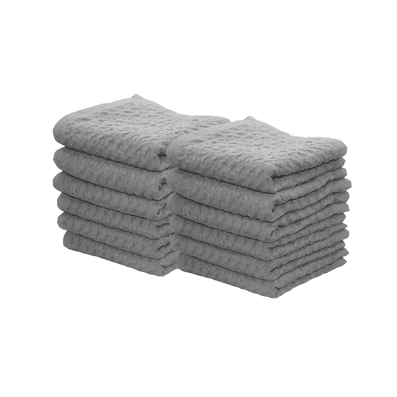 LITO LINEN AND TOWEL 100% Cotton Large Waffle Weave Washcloths ,Ultra Soft Absorbent Quick Drying, 12x12 Inches, 12-Pack, Grey