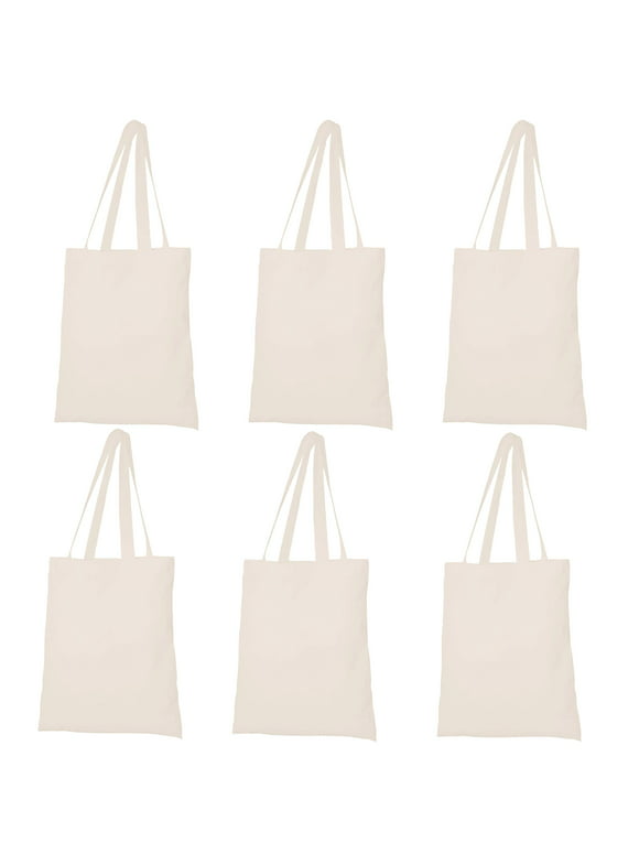 LITO Linen And Towel Canvas Grocery Bags| Canvas Shopping Bags With Handle| 100% Natural Cotton Reusable Tote bags | Washable & Eco-friendly Canvas Grocery Shopping Bags| 15x16 Inch| Pack of 6