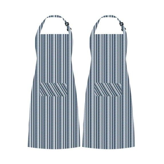 LITO Linen and Towel Aprons for Men Women with Large Pockets, Unisex Cooking Kitchen Aprons, Adjustable Neck Straps with 28" string Pack of 2 (Blue Stripes)