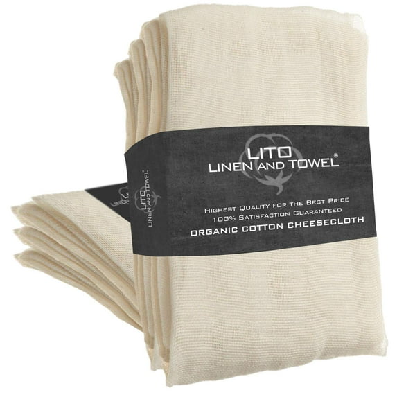 LITO Linen And Towel Cheesecloth | 100% Unbleached Organic Cotton Muslin Cloth| Pastry Cloth, Cheese Cloth For Straining, Filtering Sauces & Nut Milk| Natural| Grade 90 Fine Mesh| 36 Sq Ft| Pack Of 2