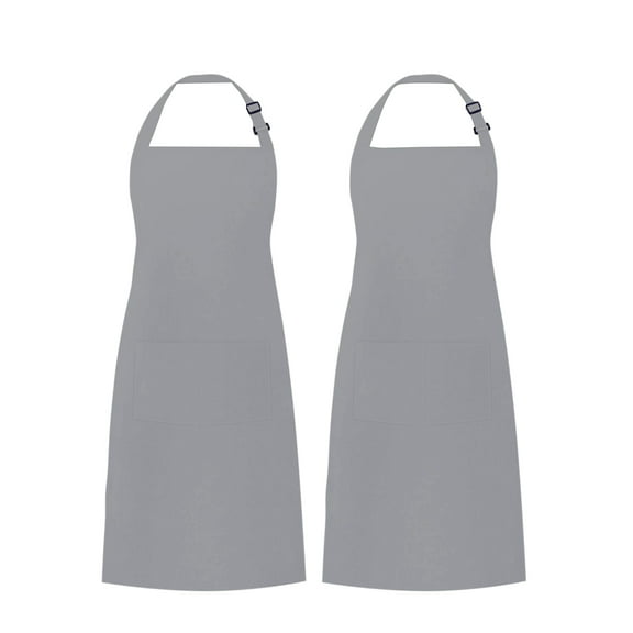 LITO Linen and Towel Aprons for Men Women with Large Pockets, Unisex Cooking Kitchen Aprons, Adjustable Neck Straps with 28" string Pack of 2 (Grey)