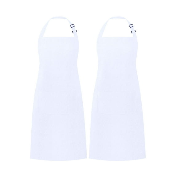 LITO Linen and Towel Aprons for Men Women with Large Pockets, Unisex Cooking Kitchen Aprons, Adjustable Neck Straps with 28" string Pack of 2 (White)