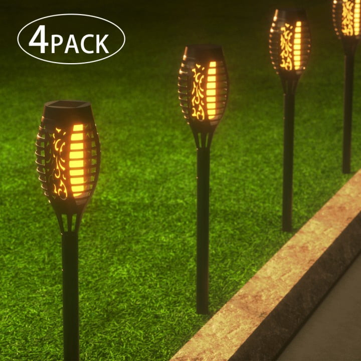 LITOM 1/4/8 Pcs IP65 Waterproof Solar Path Torches Lights. Dancing Flame Garden Lights Outdoor Landscape Decoration for Patio Garden Path Yard Wedding Party