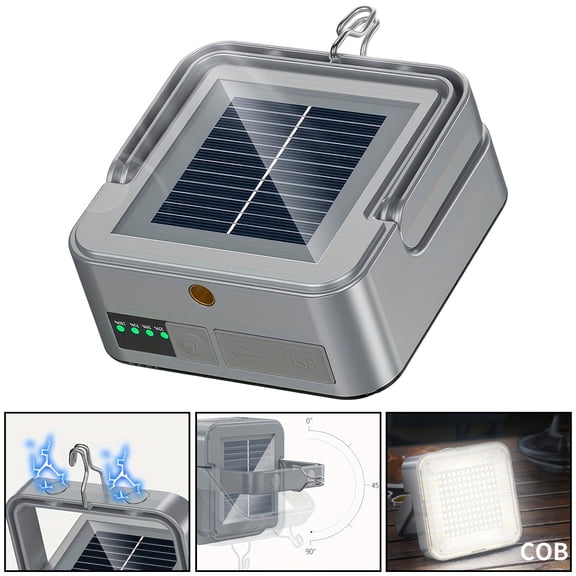 LITOM 120 LEDs High-Brightness Solar Camping Light - Dual Warm White Beam, 2400 mAh, Magnetic Base, Foldable Hook, Type-C Charging, for Camping/Hiking/Fishing/Power Outages