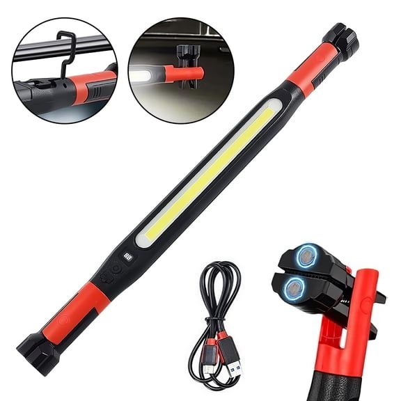 LITOM 3000LM Ultra-Bright LED Hood Work Light - 81-LED COB, 2000mAh Rechargeable USB-C, 360 Rotate Magnetic Strip with Hook/180 Legs, Red for Auto/Garage/Mechanical Repair