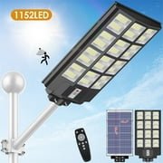 LITOM 4000W/5000W Led Solar Street Light Outdoor, IP65 Waterproof Solar Flood Lights Motion Sensor with PIR+Pole for Garden Yard