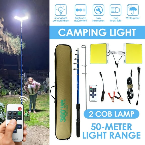 LITOM Camping Lamp - 4.5m Telescopic Pole, 800W Dual COB 360 Illumination, Remote Control, IP55 Waterproof Rechargeable for Camping Fishing Hiking