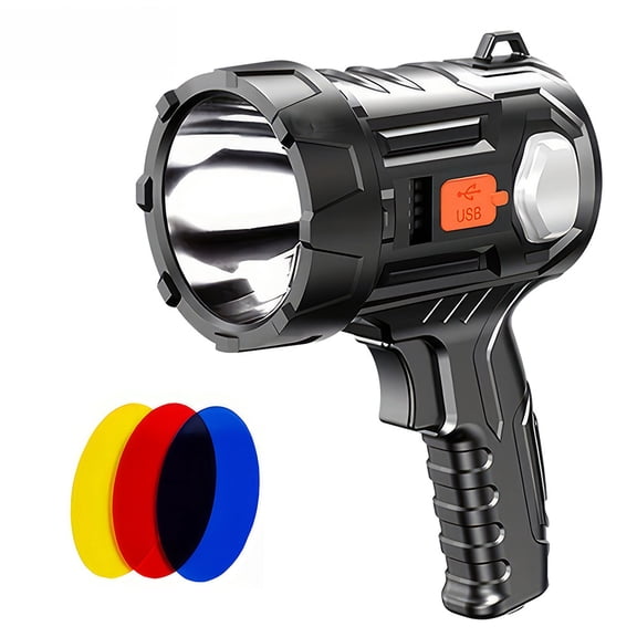 LITOM Handheld Solar LED Spotlight - USB/Solar Dual Rechargeable, 3-Color Filters (Red/Blue/Yellow), IPX4 Waterproof ABS+PC for Camping Dog Walking & Power Outages