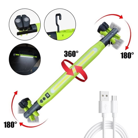 LITOM Hood Under-Hood Work Light Strip, 3000LM LED Magnetic Strip with Hook, 2000mAh Cordless Rechargeable Hood Light for Mechanical/Automotive Repair/Garage - Green