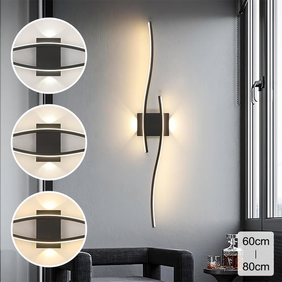 LITOM  Modern LED Strip Wall Light - 3000K/4000K/6500K Tri-Color, Top/Bottom Illumination, 24in/32in 20W/28W, Iron+Acrylic, Flicker-Free for Bedroom/Living Room/Commercial Space