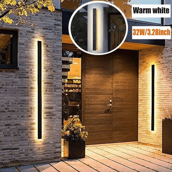 LITOM Modern Minimalist Outdoor LED Wall Light - IP65 Waterproof Iron Alloy & Frosted Acrylic, 60-100cm Optional, 360° Lighting, 50000hrs Lifespan for Villa/Terrace/Garden
