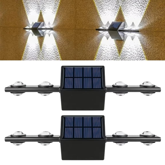 LITOM Outdoor Solar Fence Light, 8 LED Beads, Solar Powered, IP65 Waterproof, Suitable for Backyards, Patios, Walls, Fences, Swimming Pools, Stairs, etc (2 Pack)