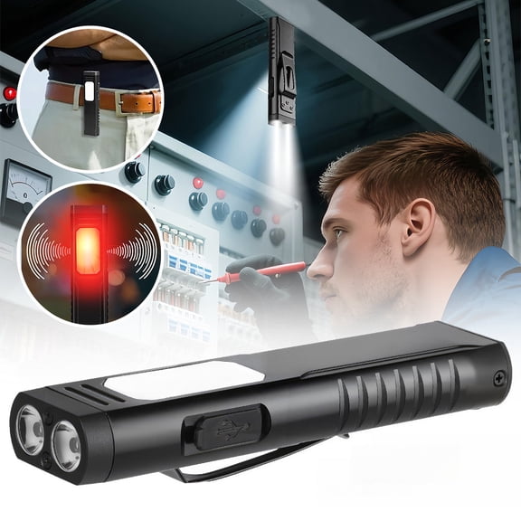 LITOM Rechargeable EDC Flashlight with Buzzer, Portable Flat Pocket Flashlight, Small Magnetic Flashlight, 7-Mode Side-Light Clip-on Handheld Flashlight, Suitable for Outdoors, Home, and Work