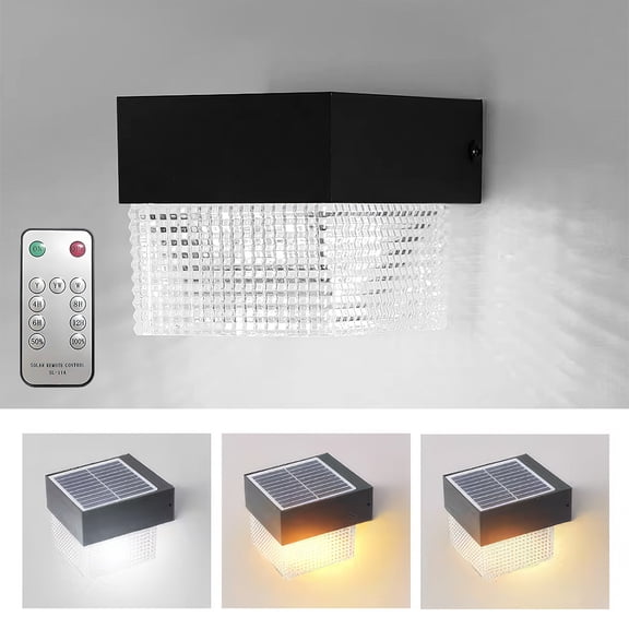 LITOM Remote Control Solar Wall Light - IP65 Waterproof, 3 Color Modes (3000K-6500K), 1200mAh 12H Lighting, Wireless Dusk to Dawn, Easy Mount for Garden/Porch/Patio