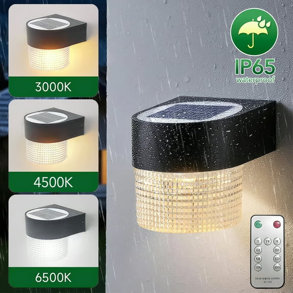 LITOM Solar LED Wall Light, IP65 Waterproof Remote Control, 3 Color Temperatures (3000K/4500K/6500K), 1200mAh 12H Runtime, Wireless Dusk to Dawn, Easy Install for Porch/Garden/Fence/Patio