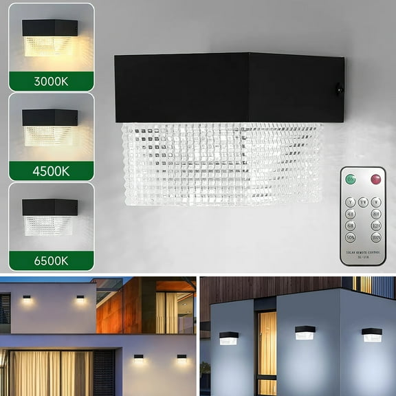 LITOM Solar LED Wall Light, IP65 Waterproof Remote Control, 3 Color Temperatures (3000K/4500K/6500K), 1200mAh 12H Runtime, Wireless Dusk to Dawn, Easy Install for Porch/Garden/Fence/Patio
