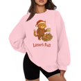 thumbnail image 1 of LITTER'S FULL Women's Casual Fashion Solid Color Round Neck Raglan Long Sleeve Sweatshirt Top with Fun Print for Daily Use,Pink,L, 1 of 4