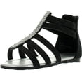 thumbnail image 1 of LITTLE ANGEL DANI-822 Toddler's Strappy Rhinestone Back Zipper Flat Sandal Shoes, Black, 5, 1 of 4