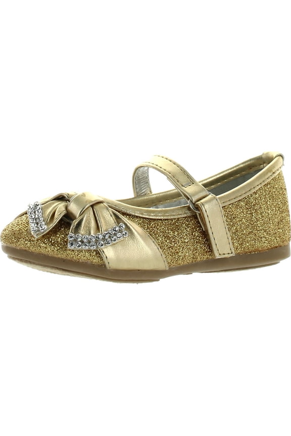 Girls TESHI-729D Toddler Girl's Glittering Middle Strap Studded Dress Flats, Gold, 3