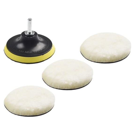 LITTLE HOME 4 Inch Wool Buffing Polishing Pads Set for Car Polisher Drill, 5 Pcs Soft Fine Polishing Wheel Mop Kit for Automotive Glass Furniture Ceramic Surface