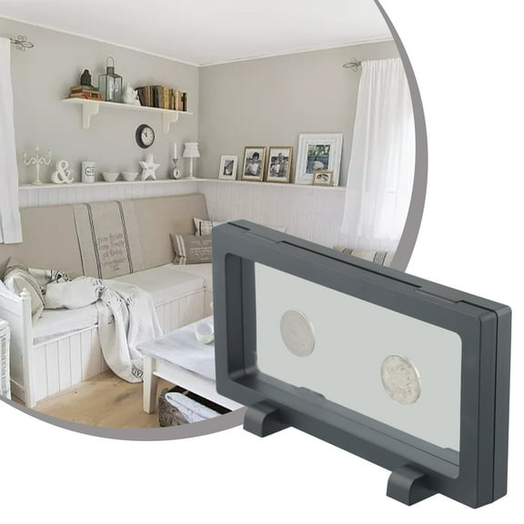 LITTLE HOME Coin Display Box 180x90mm Jewelry Storage Case Holder Collection Container 3D Suspension Effect PVC Frame PE Film All-Round Display for Medals Stamps Souvenirs
