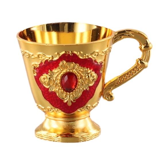 LITTLE HOME Etched Stainless Steel Wine Glasses With Copper Plated, 1 oz Wine Goblets, 30ml Retro Metal Wine Glass Bar Dinnerware (Oval Plate with Cup Red)