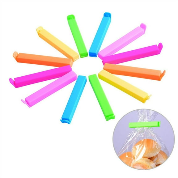 LITTLE HOME Food Sealing Clips Set of 12, Reusable Plastic Bag Clips, Kitchen Storage Clamps for Snacks, Bread, Condiments, Airtight Seal Clamp, Multicolor Food Storage Accessories