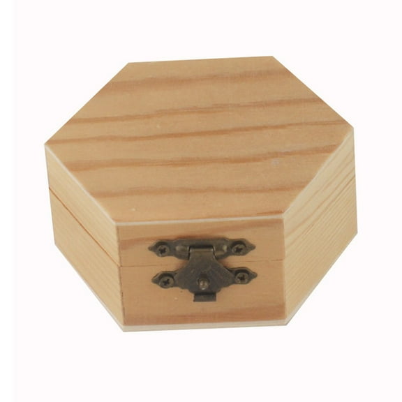 LITTLE HOME Hexagonal Wooden Storage Box Jewelry Organizer Wedding Gift Holder DIY Craft Container Decorative Keepsake Case Unfinished Wood 2 Sizes Available