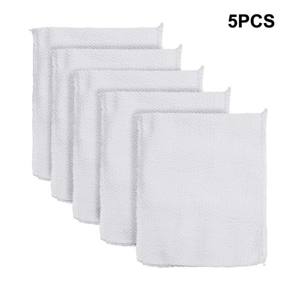 LITTLE HOME Korean Exfoliating Bath Washcloths Set of 5 - Body Scrub Shower Towels for Men Women - Soft Polyester Cotton Massage Cloths - White 14x18.5cm