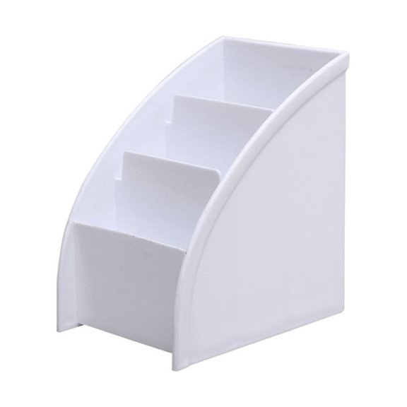 LITTLE HOME Plastic Tabletop Storage Organizer for TV Remote Control, Stationery, and Pen Box, 3-Tier Desktop Organizer in White, 11.5x8.5x13cm for Home, Office, Living Room