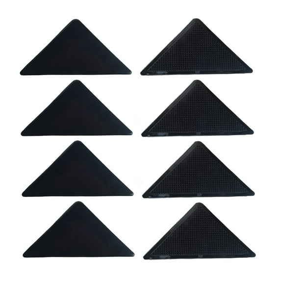 LITTLE HOME Rug Grippers 4-Pack Non-Slip Reusable Carpet Mat Holders Washable Silicone Corner Grips for Indoor Outdoor Rugs, Keep Corners Flat, Easy Press-On Installation, Black, 5.9x3 Inch