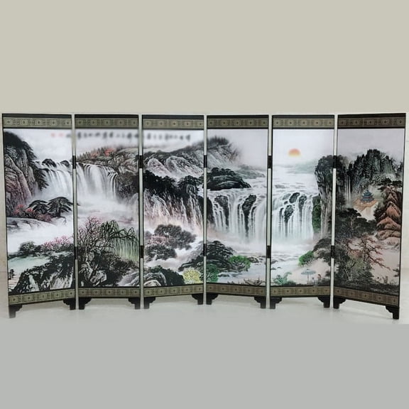 LITTLE HOME Very Small 6 Panel Folding Privacy Screens, 9 inch Tall Wall Divider, Freestanding Room Divider for Office Bedroom Study(Splendid Mountains and Rivers)