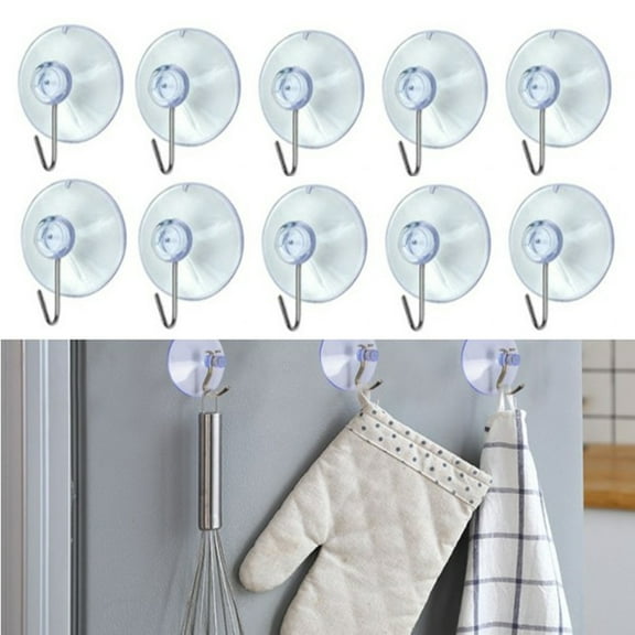 LITTLE HOME Suction Cup Hooks for Hanger Space, 1.57 Inches Clear PVC Suction Cups with Metal Hooks Removable Small Suction Cups for Kitchen Bathroom Shower Wall Window Glass Door - 10 Packs