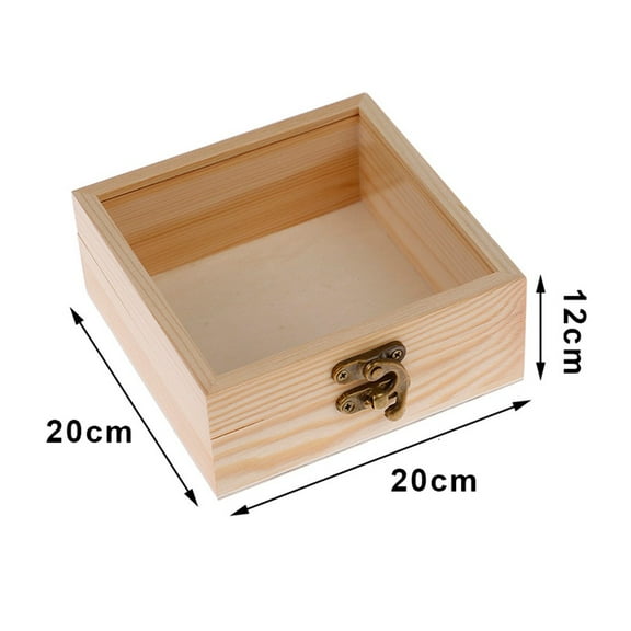 LITTLE HOME Wooden Square Hinged Storage Box Craft Container Jewelry Organizer Decorative Pine Wood Case Home Decor Gift Box for Keepsakes Souvenirs 20x20x12cm
