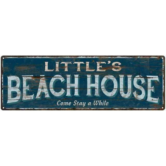 LITTLE'S Beach House Blue Rustic Cabin Home Decor 8x24 Metal 108240026266