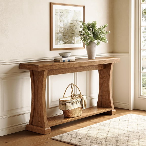 LITTLE TREE 63 Console Table for Entryway, 2-Tier Entryway Table Behind Sofa Couch with Storage Shelves, Narrow Wooden Entry Tables for Home Living Room Hallway