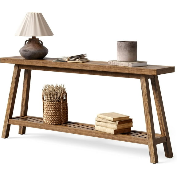 LITTLE TREE 70.9-Inch Extra Long Console Table for Entryway, 2-Tier Narrow Wooden Sofa Table Behind Couch, Large Sofa Tables for Living Room, Farmhouse Foyer Hallway Entry Table, Rustic Brown