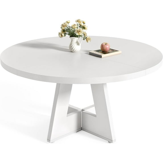 LITTLE TREE Round Dining Table for 4-6 People, 47 Inches White Circle Dinner Kitchen Dining Room Table with Wooden Pedestal Base for Kitchen, Living Room