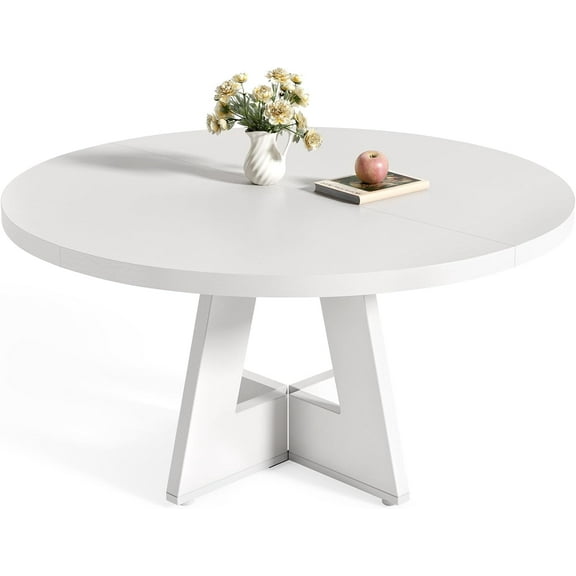 LITTLE TREE Round Dining Table for 4-6 People, 47 Inches White Circle Dinner Kitchen Dining Room Table with Wooden Pedestal Base for Kitchen, Living Room