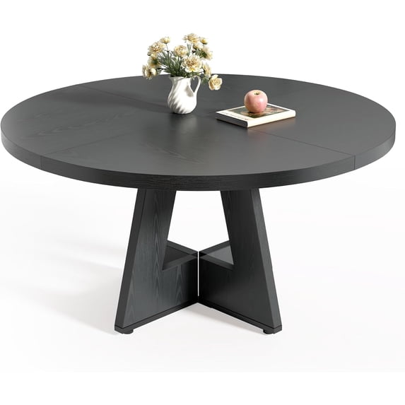 LITTLE TREE Round Dining Table for 4-6, 47 Inches with Wooden Pedestal Base, Black Dinner Table for Dining Room, Kitchen, Living Room