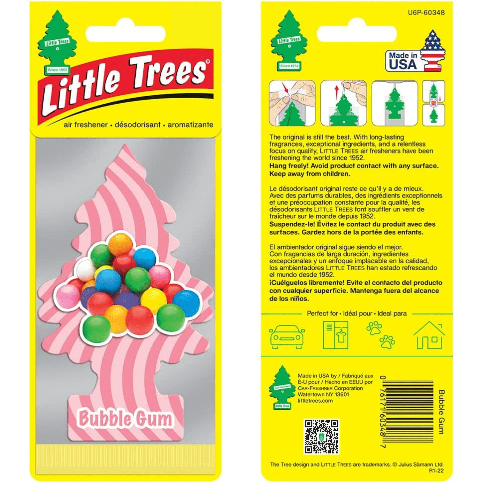 LITTLE TREES Car Air Freshener Hanging Tree Provides Long Lasting Scent for Auto or Home BUBBLE GUM Scent, 24 count
