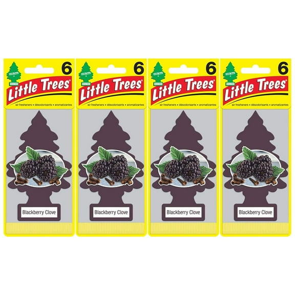 LITTLE TREES Car Air Freshener Hanging Tree Provides Long Lasting Scent for Auto or Home. Blackberry Clove, 24 Count, (4) 6-Packs