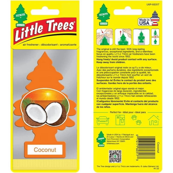 LITTLE TREES Car Air Freshener Hanging Tree Provides Long Lasting Scent for Auto or Home COCONUT Scent, 24 count