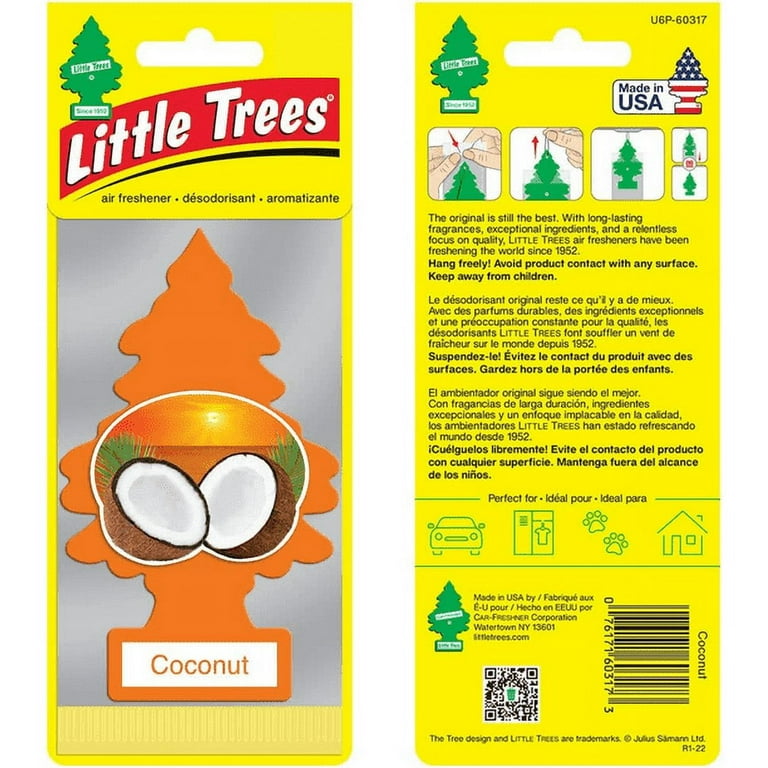 LITTLE TREES Car Air Freshener Hanging Tree Provides Long Lasting Scent for Auto or Home COCONUT Scent 24 count