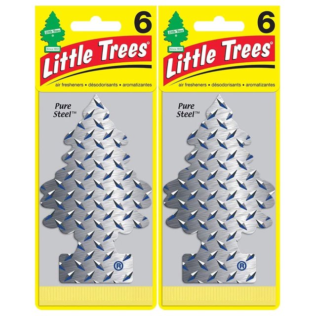 LITTLE TREES Car Air Freshener Hanging Tree, Pure Steel (12 Pack