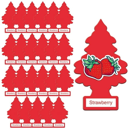 LITTLE TREES Car Air Freshener, Hanging Tree - Strawberry, Individual, 24 Pack