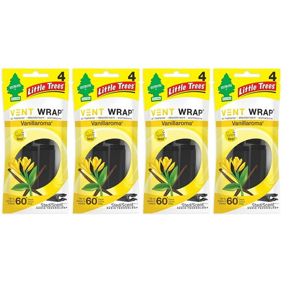 LITTLE TREES Car Air Freshener | Vent Wrap Provides Long-Lasting Scent, Slip on Vent Blade | Vanillaroma, 4 Packs (4 Count)