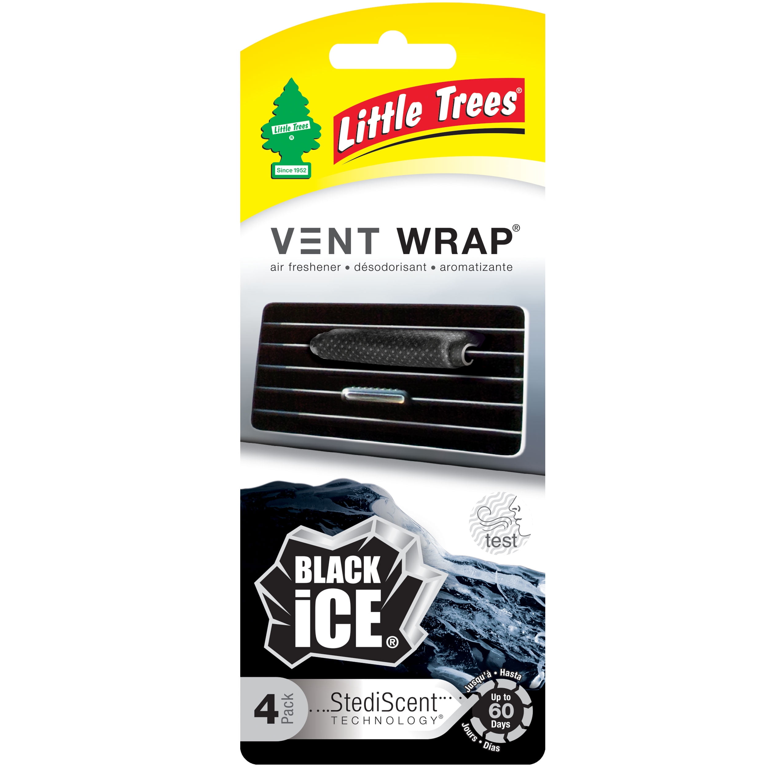 Little Trees Air Freshener, Black Ice, Vent Wrap, 4 Pack - 4 fresheners