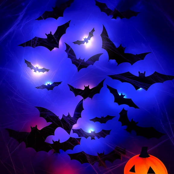 LITUSI 2025 New Halloween 3D Lighted Bats, LED Purple Lighted 3D Bats Halloween Decoration, Upgrade Glowing Bat Hanging Wall Clings Multipack, for Living Room, Bedroom (12Pcs Black)