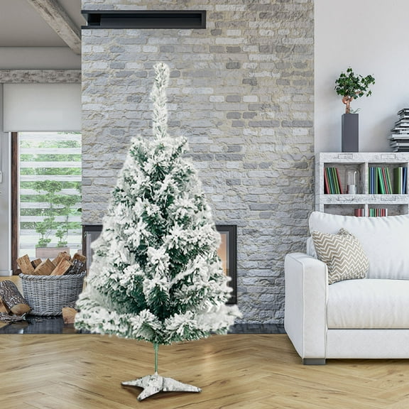 LITUSI 3FT Prelit Flocked Christmas Tree, Prelit Snow Flocked Artificial Xmas Tree with 1450 Branch Tips, Foldable Base for Homes Restaurants, Malls, Hotels, and Holiday Decor